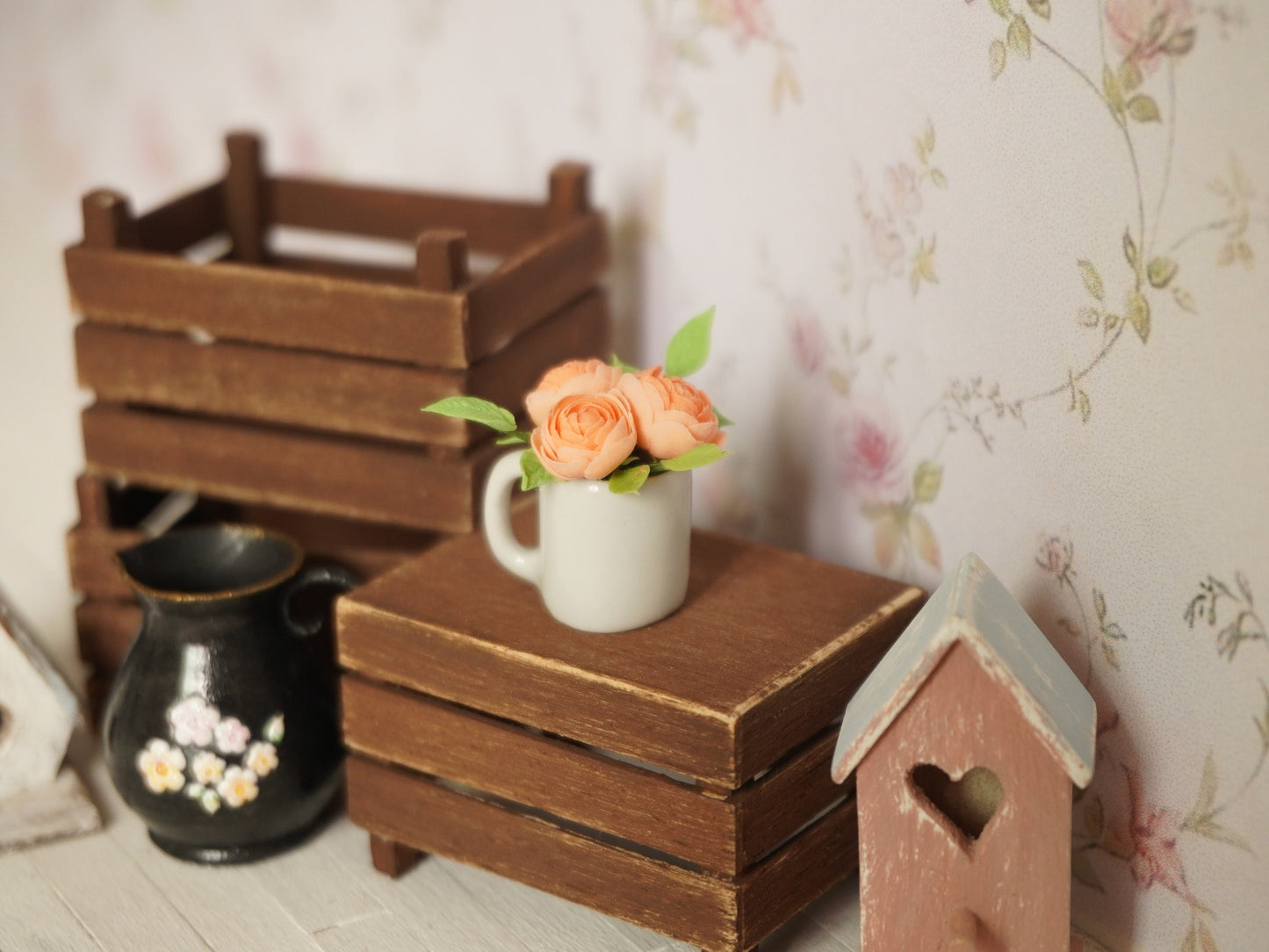 1:12 Scale Flowers in Ceramic Cup | Dollhouse Miniature Peonies
