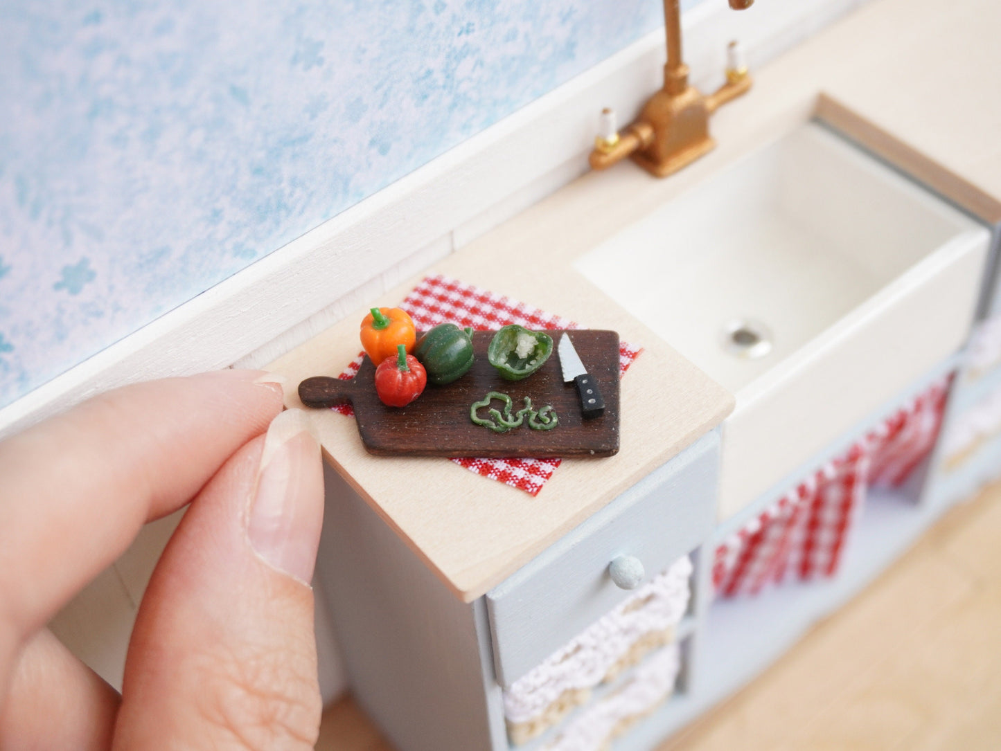 Miniature Bell Peppers Prep Board | 1:12 Scale Dollhouse Food