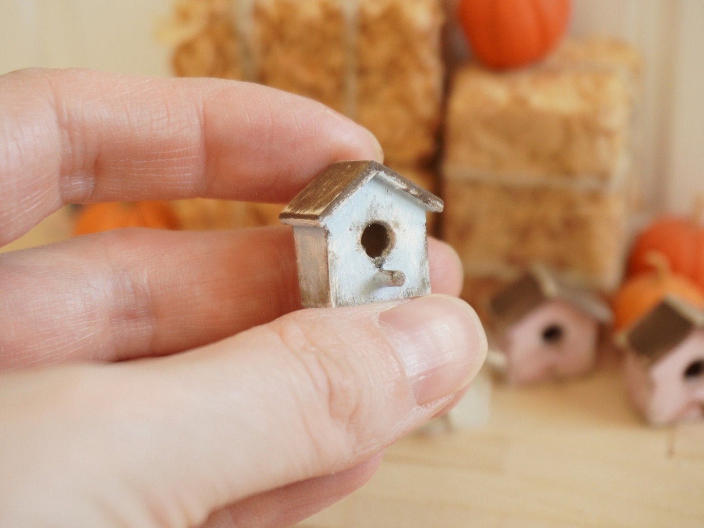 1:12 Scale Shabby Birdhouse | Dollhouse Miniature Garden Accessories | Dollhouse Decor