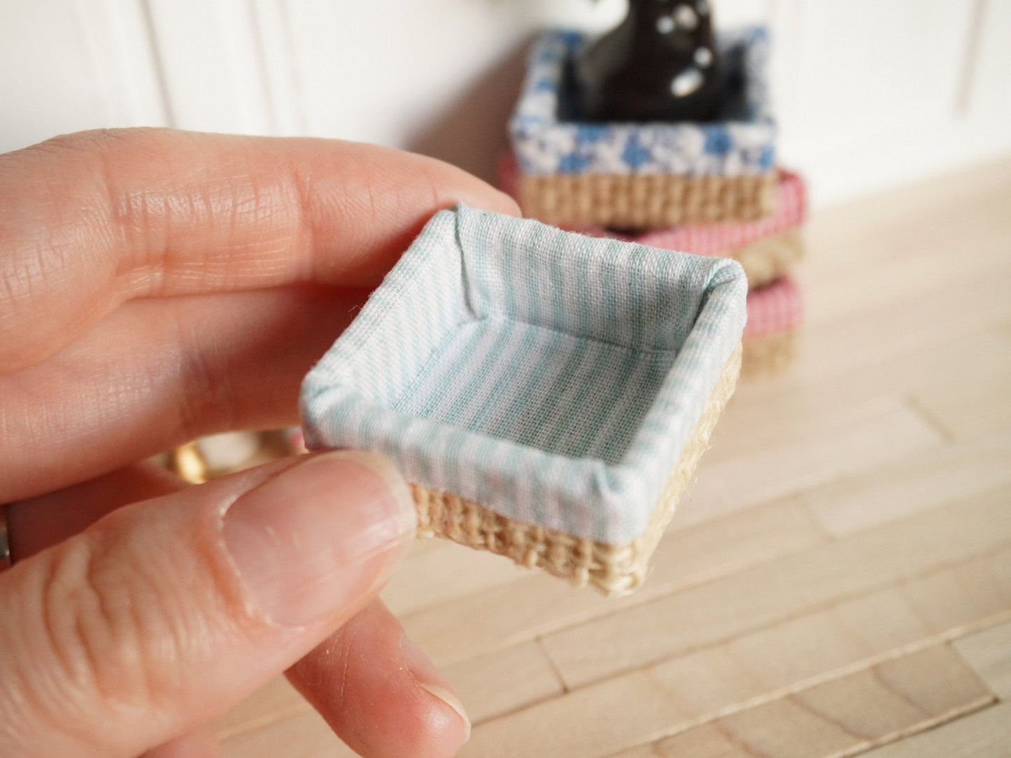 Miniature Shabby Chic Basket | 1:12 Scale Dollhouse