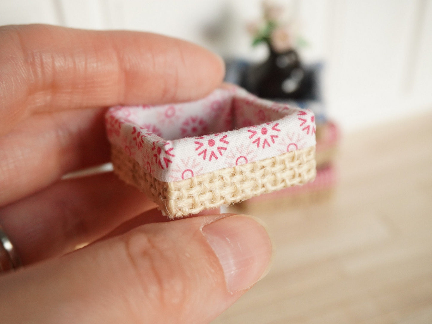 Miniature Shabby Chic Basket | 1:12 Scale Dollhouse