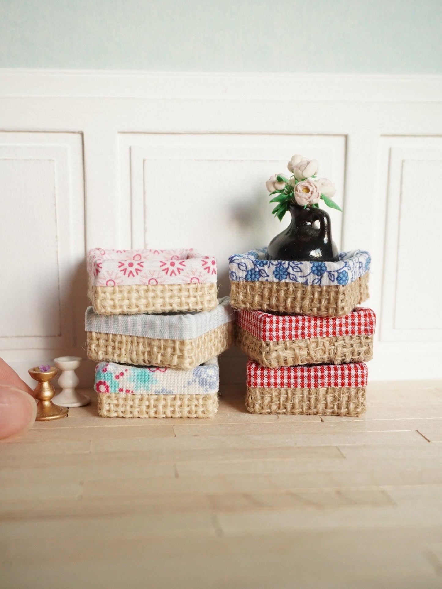 Miniature Shabby Chic Basket | 1:12 Scale Dollhouse