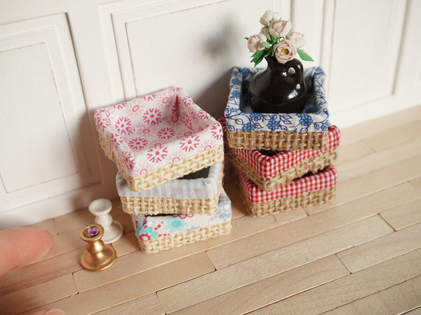 Miniature Shabby Chic Basket | 1:12 Scale Dollhouse