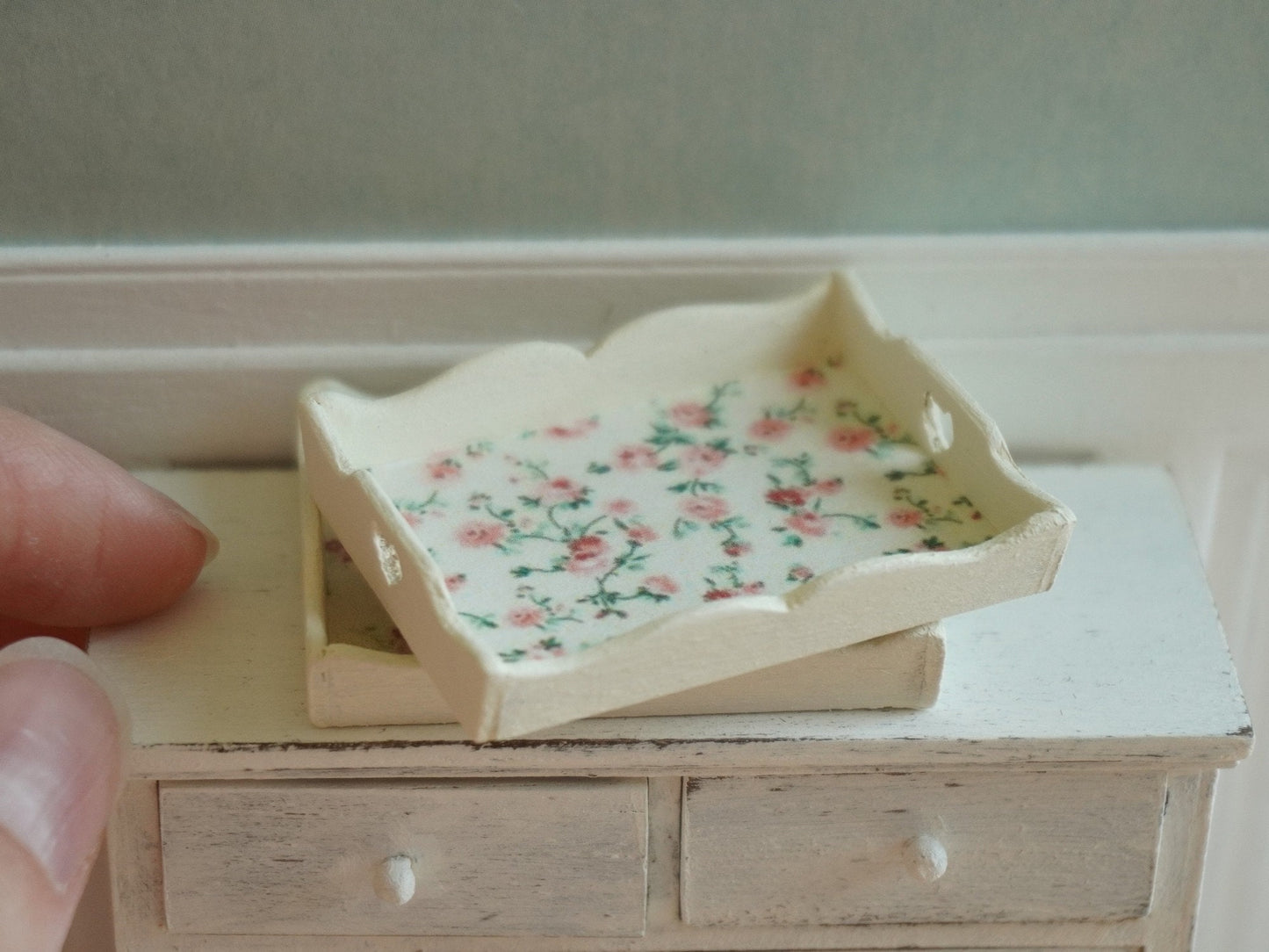 Miniature Floral Breakfast Tray | 1:12 Scale Dollhouse Decor