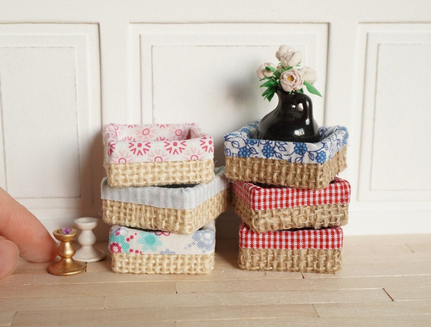 Miniature Shabby Chic Basket | 1:12 Scale Dollhouse