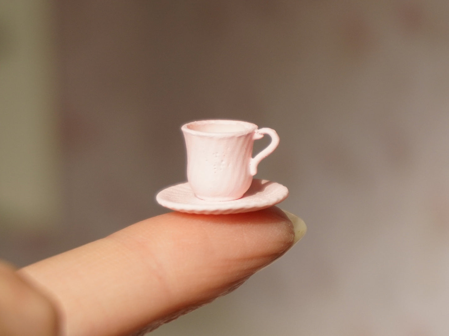 Set of 2 Teacups and Saucers 1:12 Scale Pastel Pink | Dollhouse Miniature Kitchenware