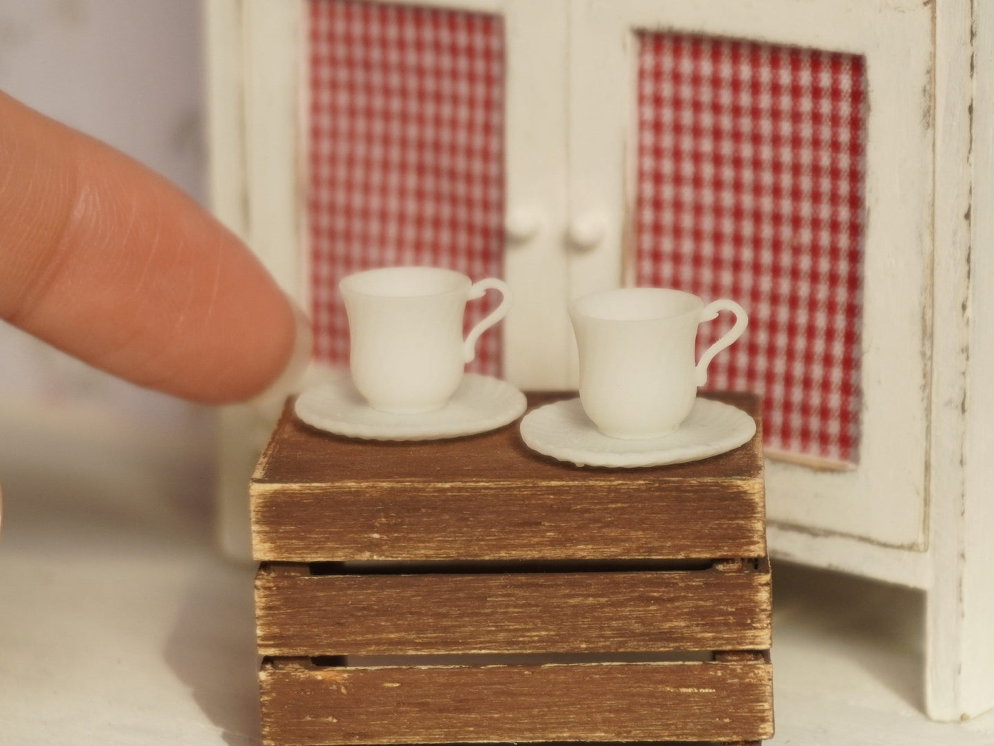 Set of 2 Teacups and Saucers 1:12 Scale | Dollhouse Miniature Kitchenware