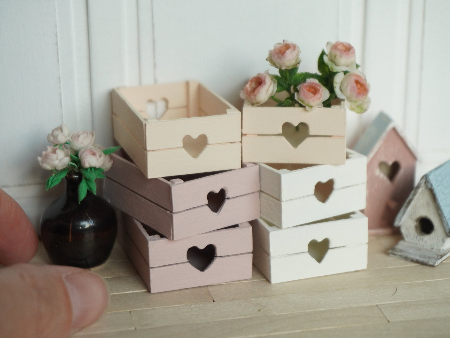 Dollhouse Miniature Heart Wooden Shabby Crate | 1:12 Scale Accessories