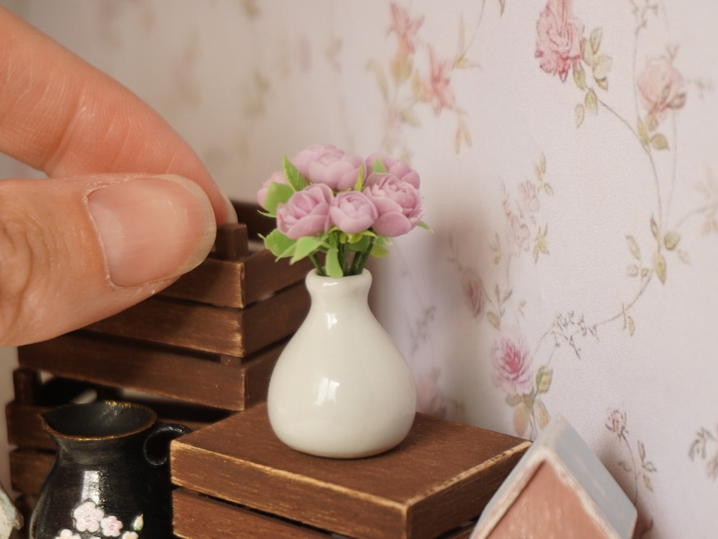 1:12 Scale Flowers in Vase | Dollhouse Miniature Peonies