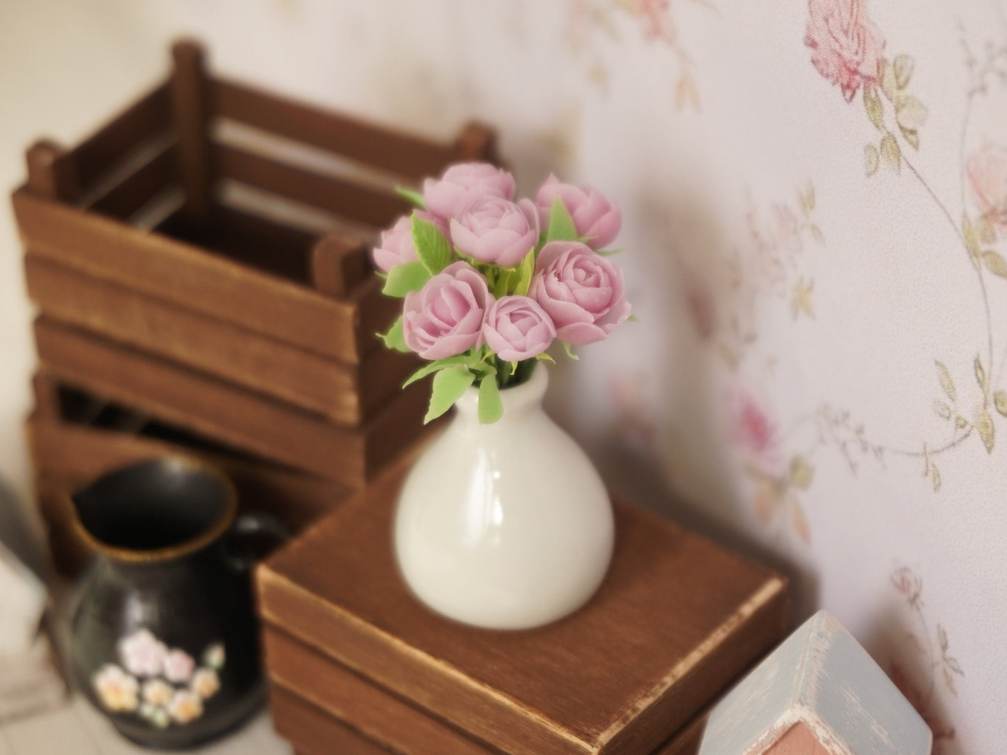 1:12 Scale Flowers in Vase | Dollhouse Miniature Peonies