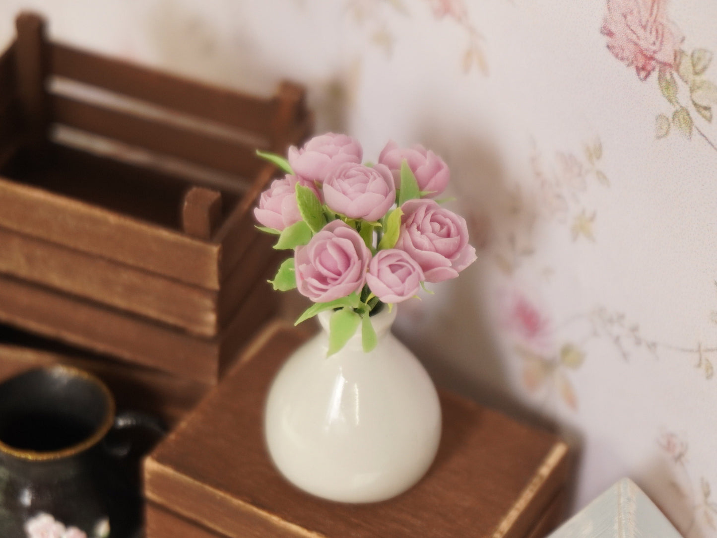 1:12 Scale Flowers in Vase | Dollhouse Miniature Peonies