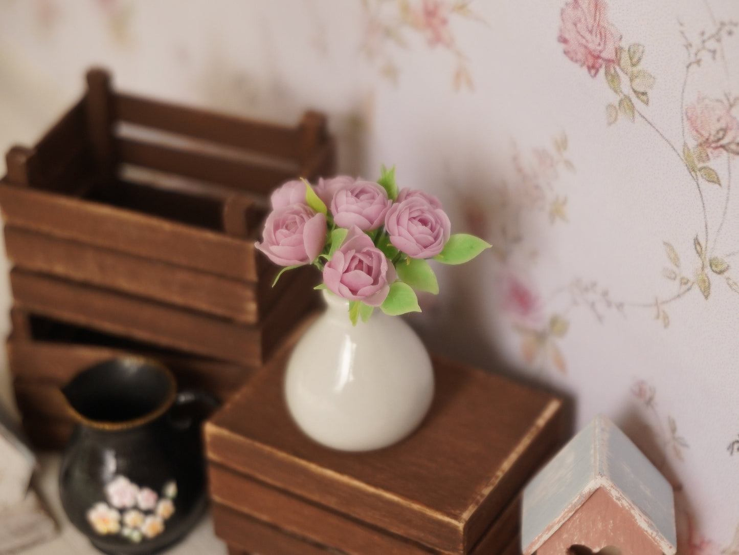 1:12 Scale Flowers in Vase | Dollhouse Miniature Peonies