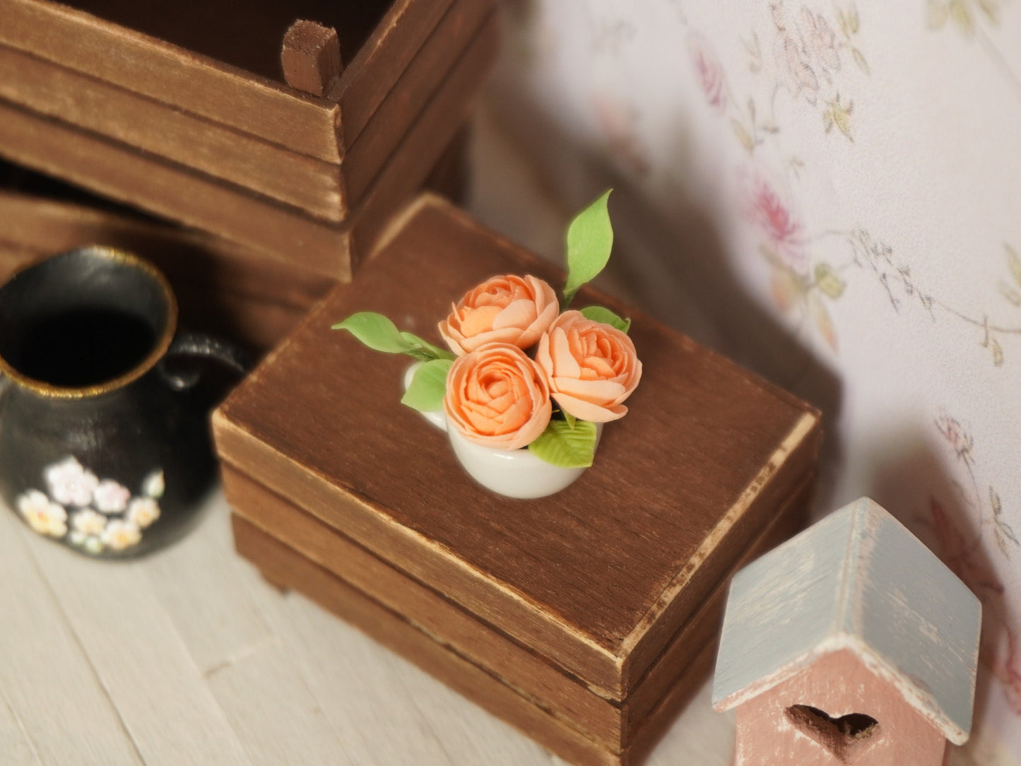 1:12 Scale Flowers in Tea Cup | Dollhouse Miniature Peonies