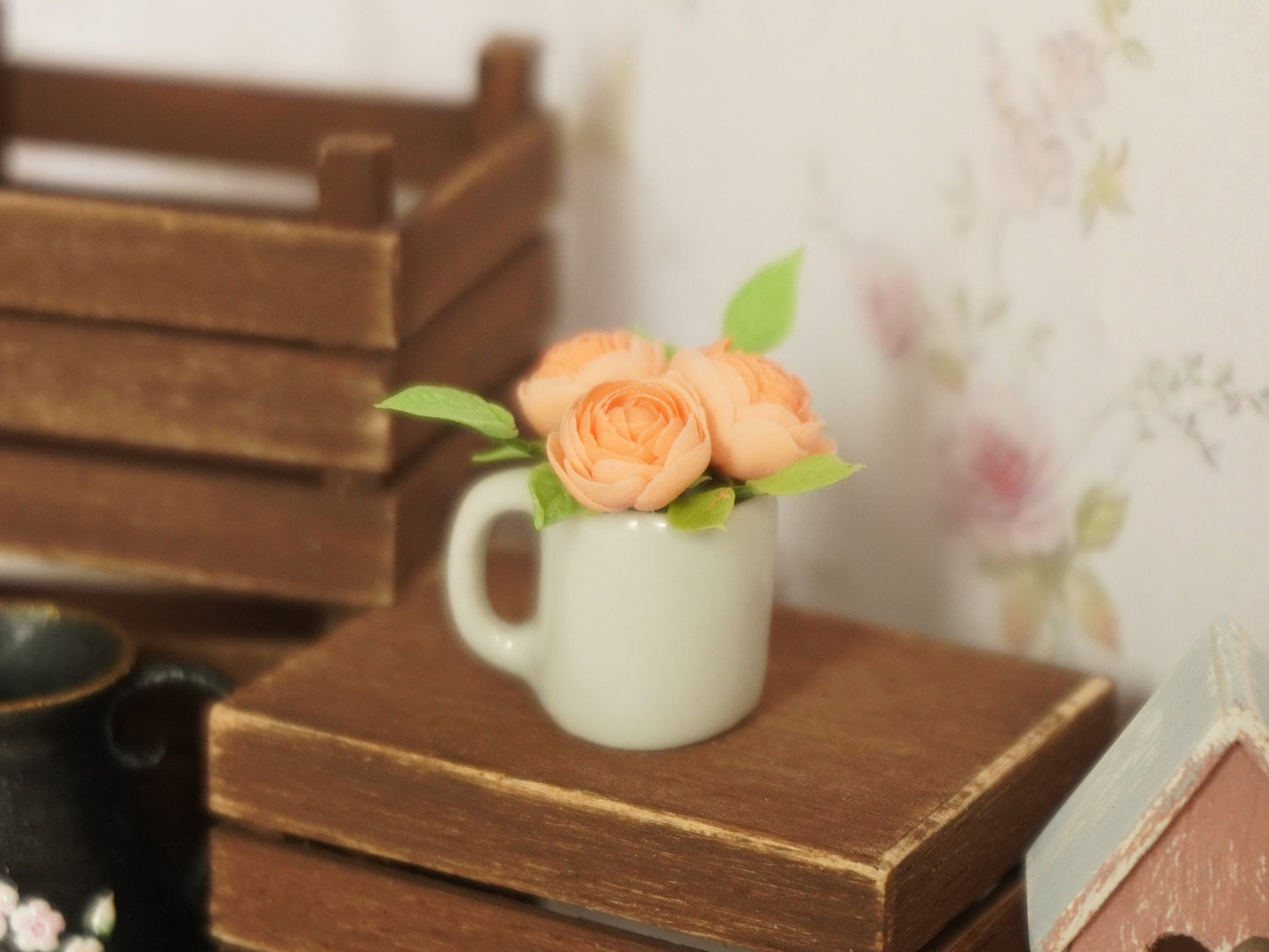 1:12 Scale Flowers in Ceramic Cup | Dollhouse Miniature Peonies