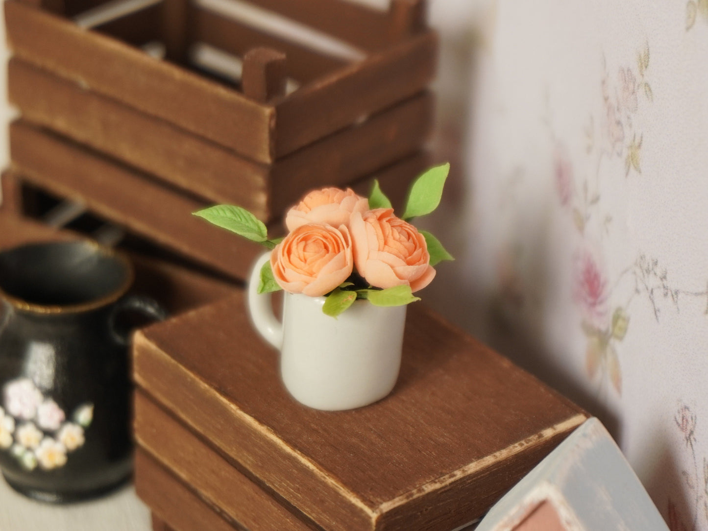 1:12 Scale Flowers in Ceramic Cup | Dollhouse Miniature Peonies