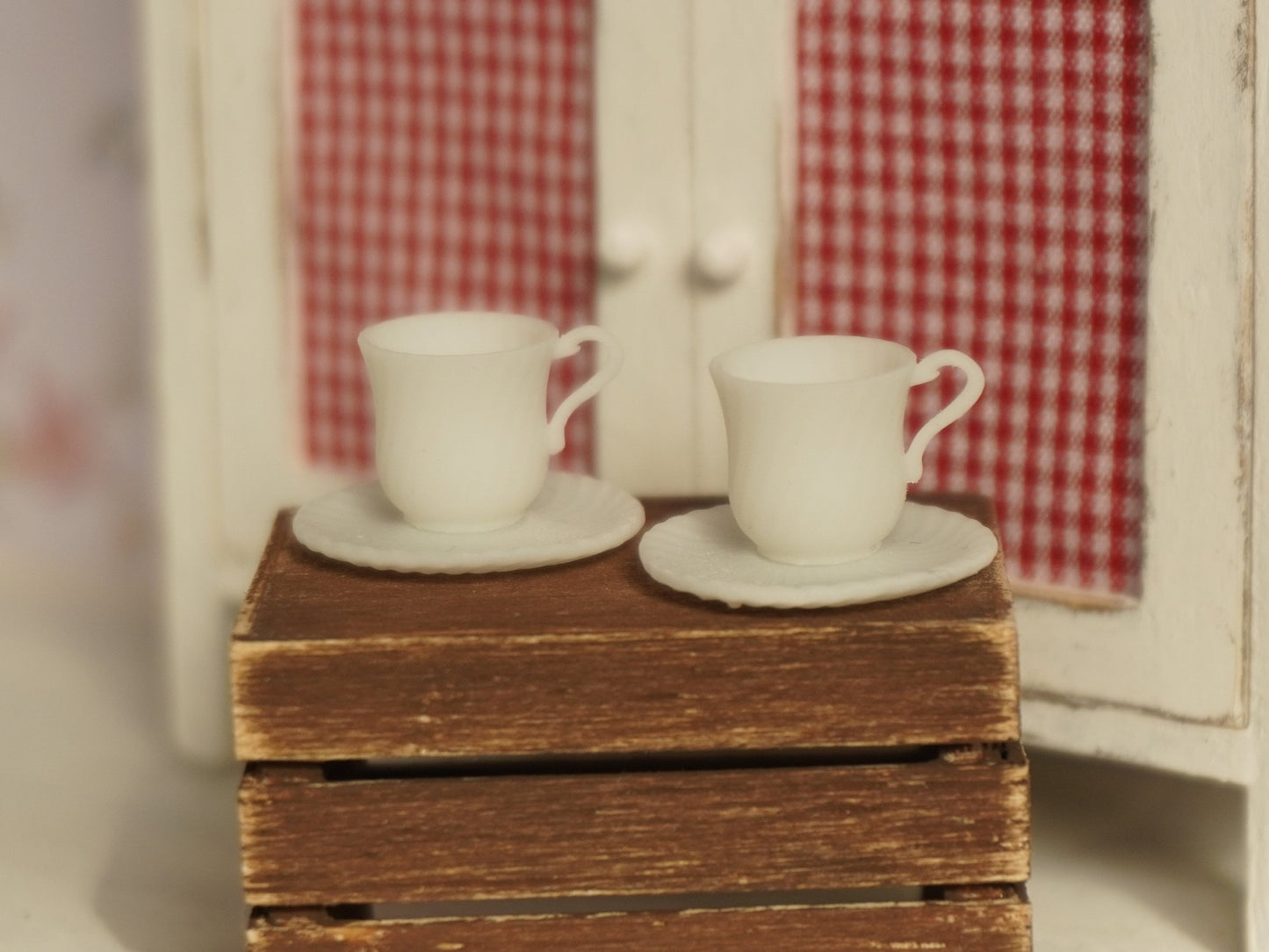 Set of 2 Teacups and Saucers 1:12 Scale | Dollhouse Miniature Kitchenware