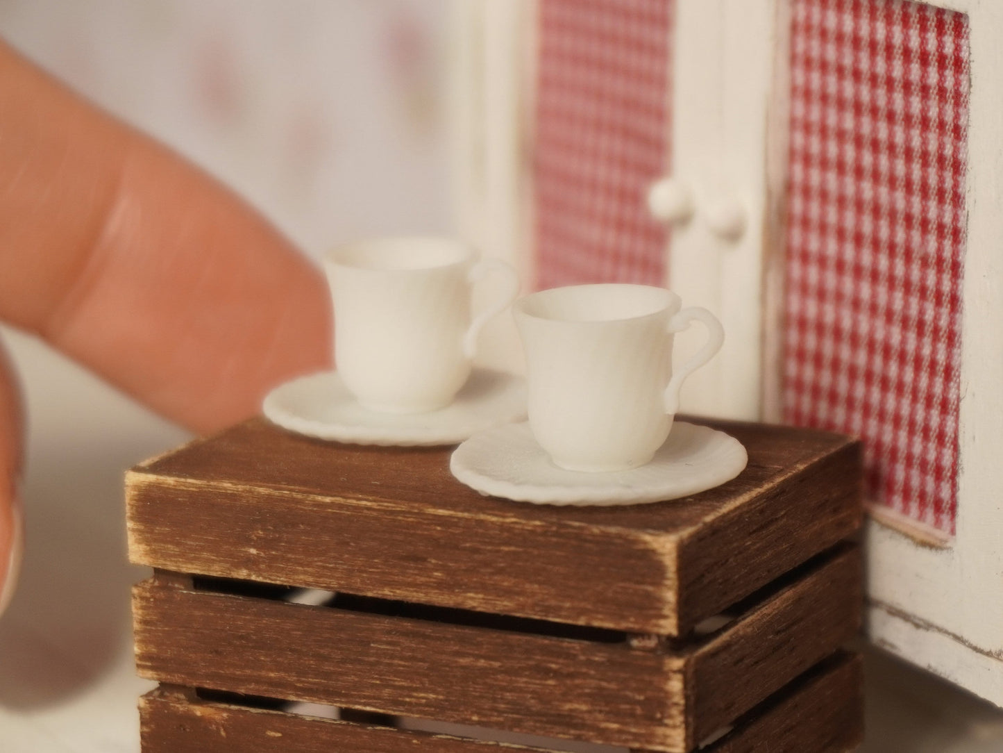 Set of 2 Teacups and Saucers 1:12 Scale | Dollhouse Miniature Kitchenware