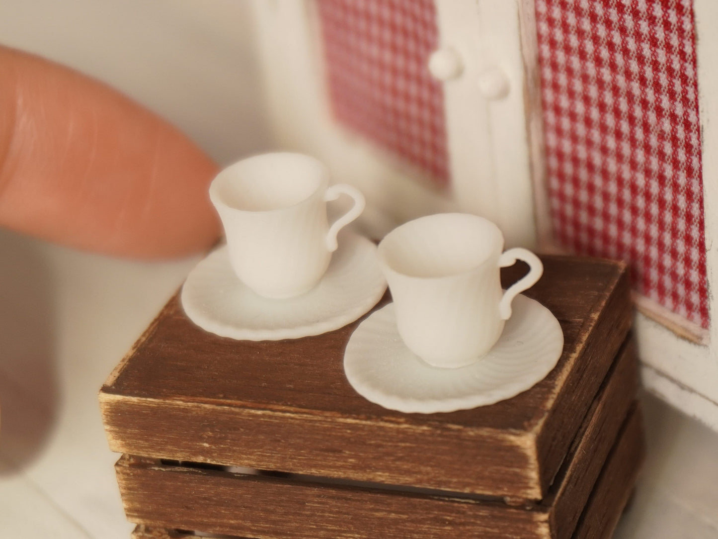 Set of 2 Teacups and Saucers 1:12 Scale | Dollhouse Miniature Kitchenware