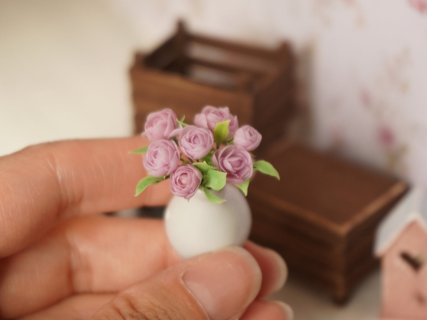 1:12 Scale Flowers in Vase | Dollhouse Miniature Peonies