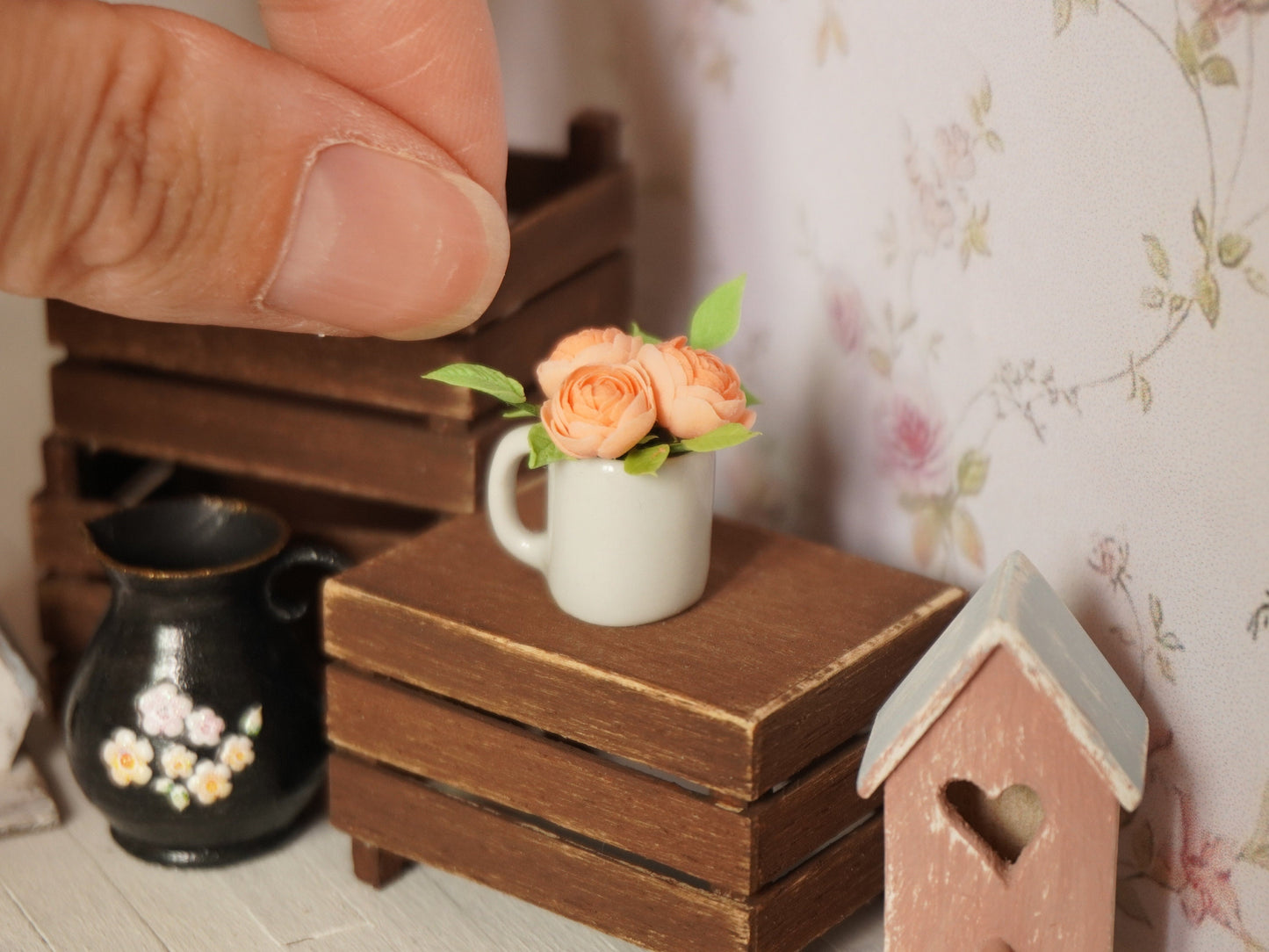 1:12 Scale Flowers in Ceramic Cup | Dollhouse Miniature Peonies