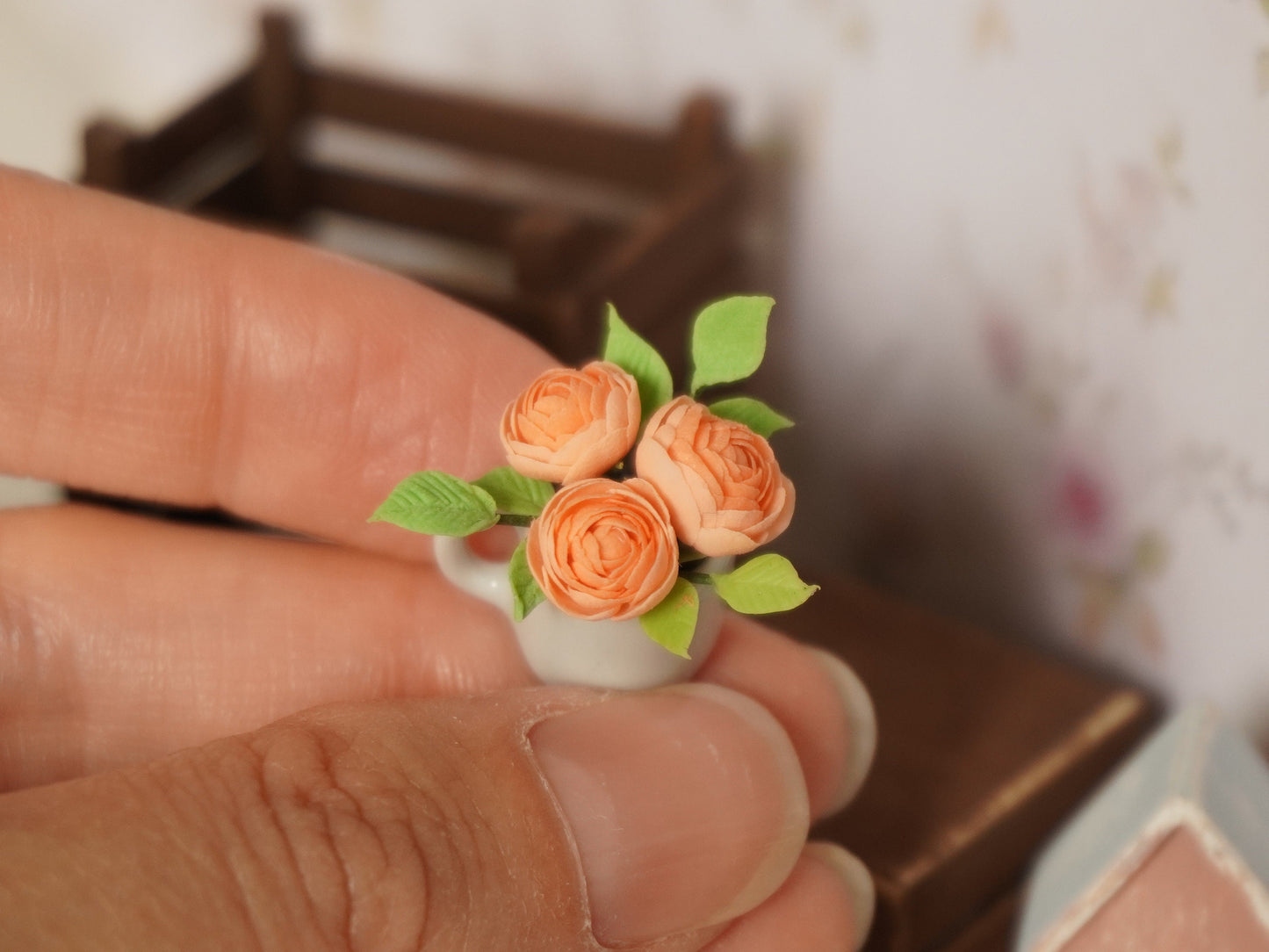 1:12 Scale Flowers in Ceramic Cup | Dollhouse Miniature Peonies