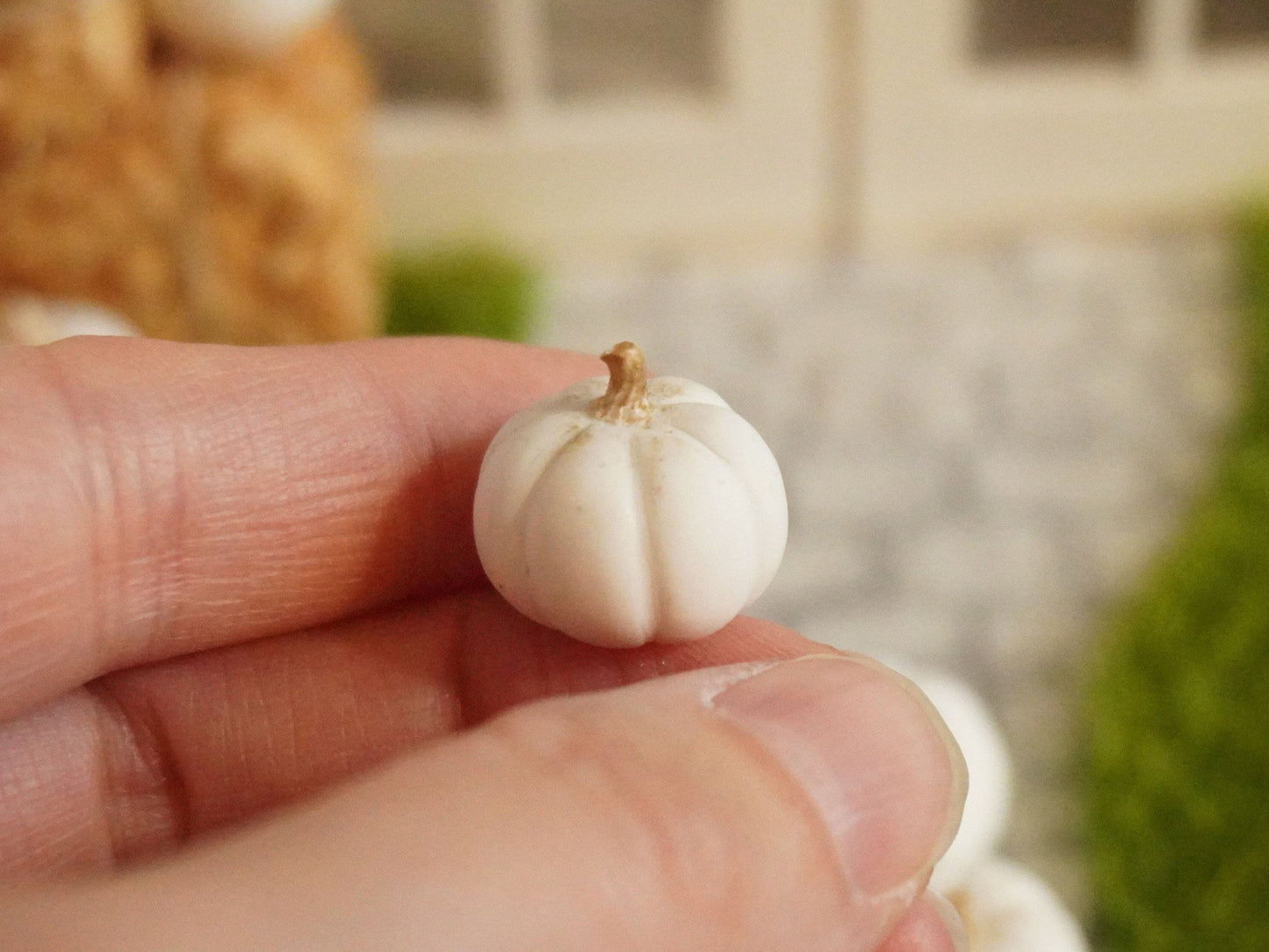 Miniature White Golden Pumpkins | 1:12 Scale Dollhouse Halloween Decor