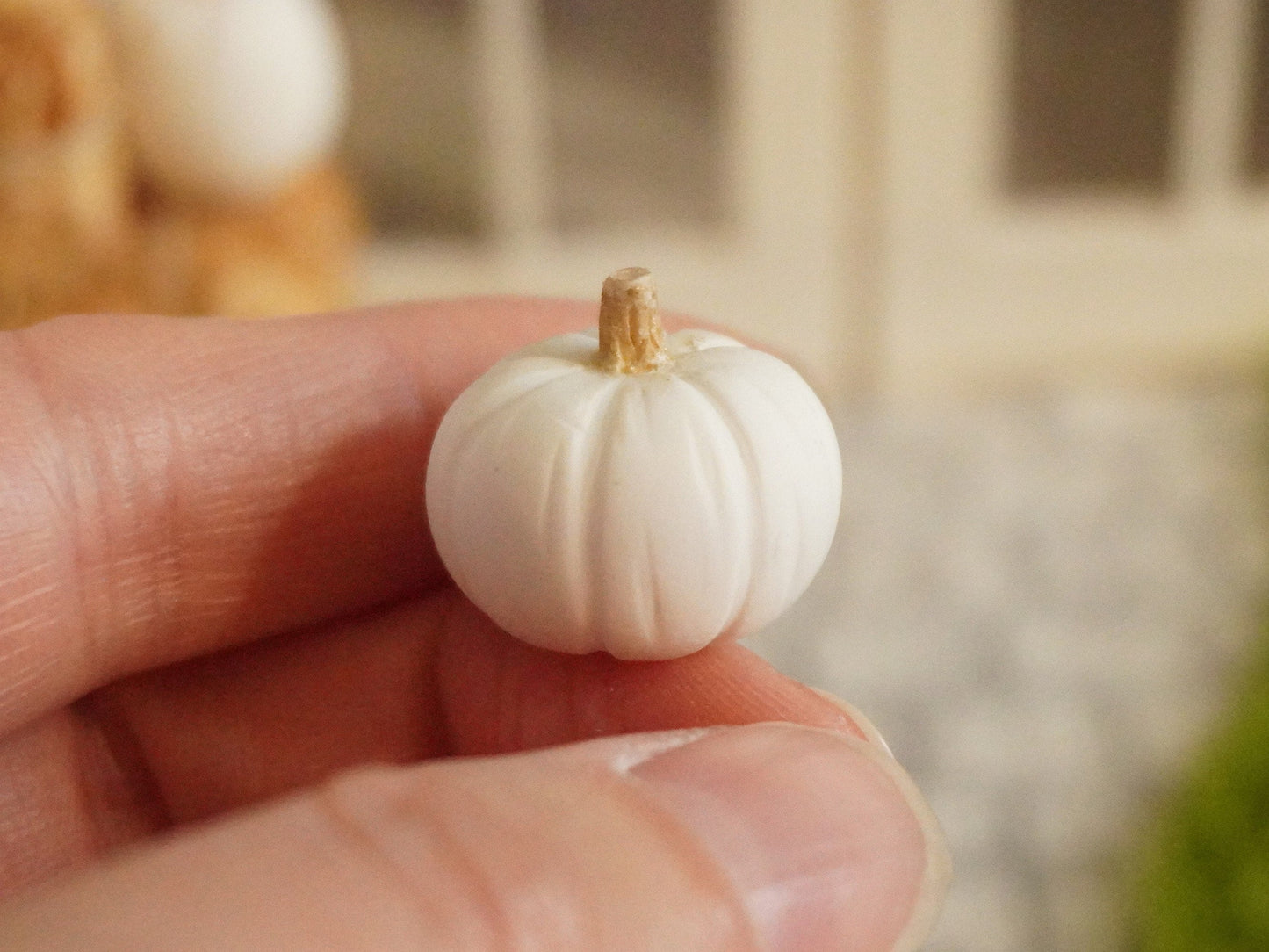 Miniature White Golden Pumpkins | 1:12 Scale Dollhouse Halloween Decor