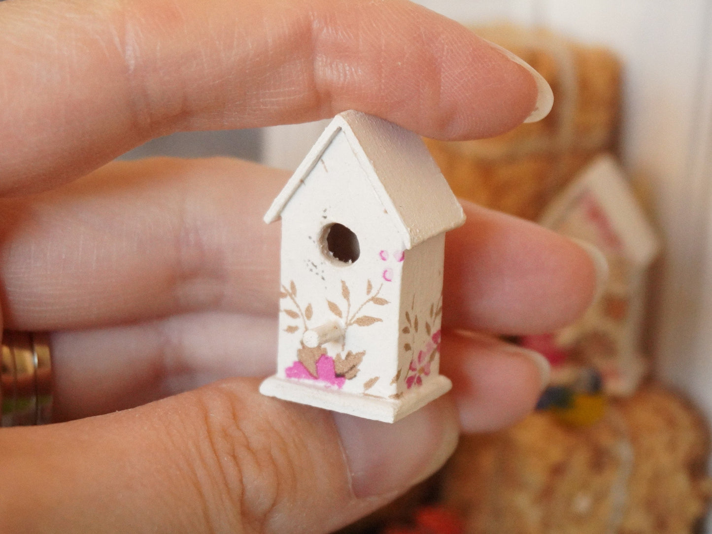 1:12 Scale Floral Birdhouse | Dollhouse Miniature Garden Accessories | Dollhouse Decor