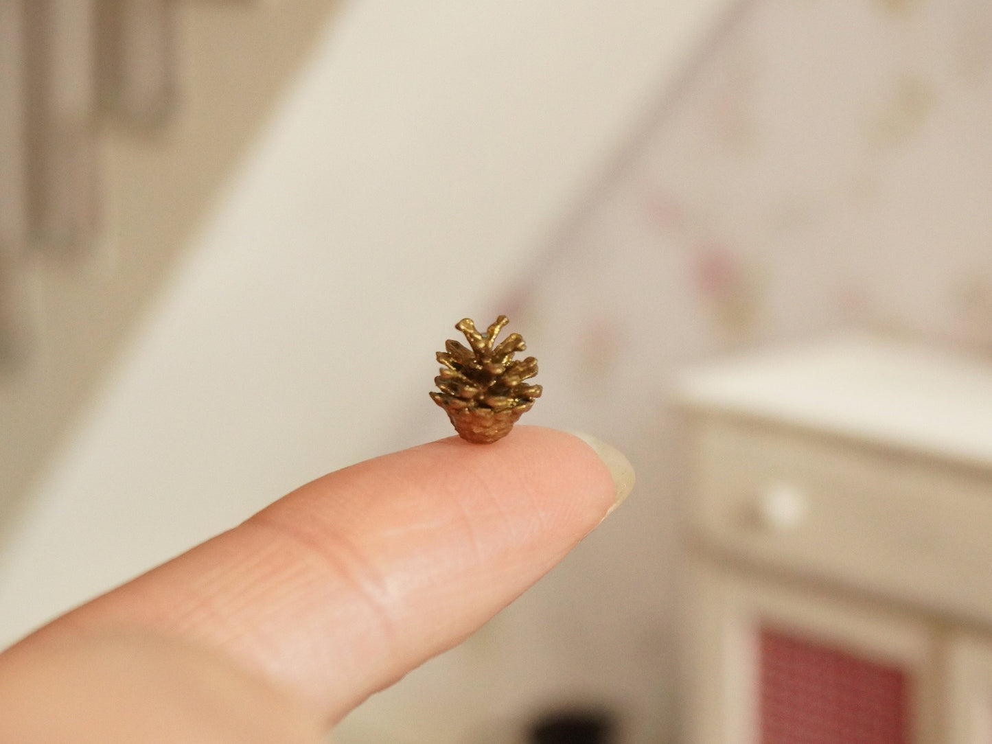 Dollhouse Miniature Gold Pine Cones - Set of 3 pcs | 1:12 Scale Christmas Decor