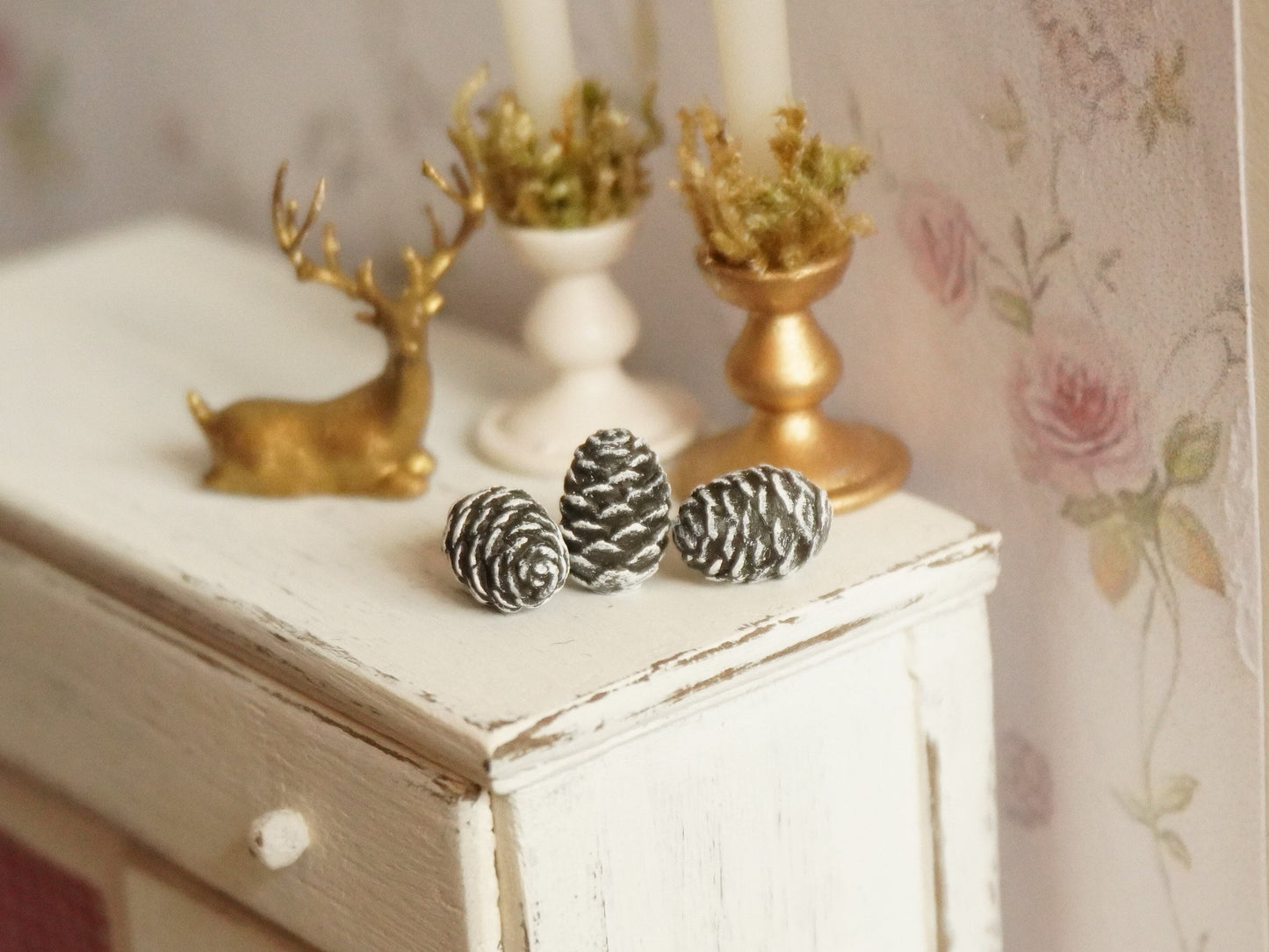 1:12 Scale Pine Cones - Set of 3 pcs | Dollhouse Miniature Christmas Decor