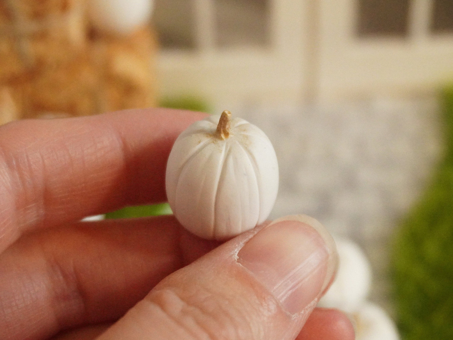 Miniature White Golden Pumpkins | 1:12 Scale Dollhouse Halloween Decor