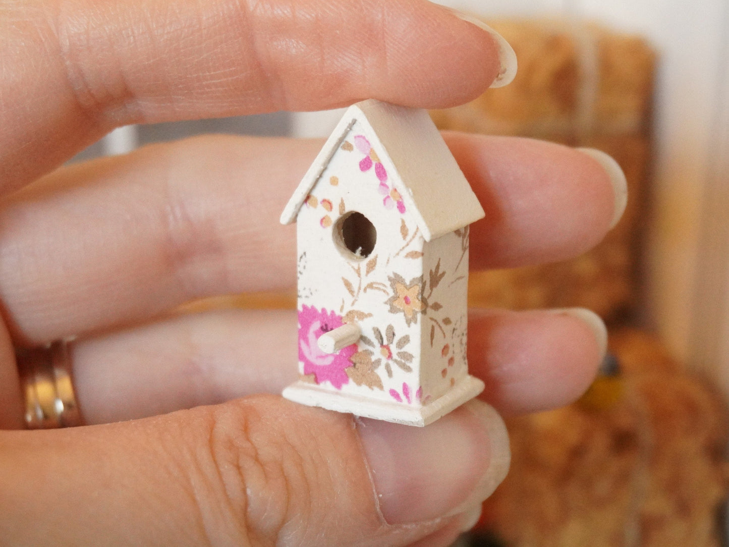 1:12 Scale Floral Birdhouse | Dollhouse Miniature Garden Accessories | Dollhouse Decor