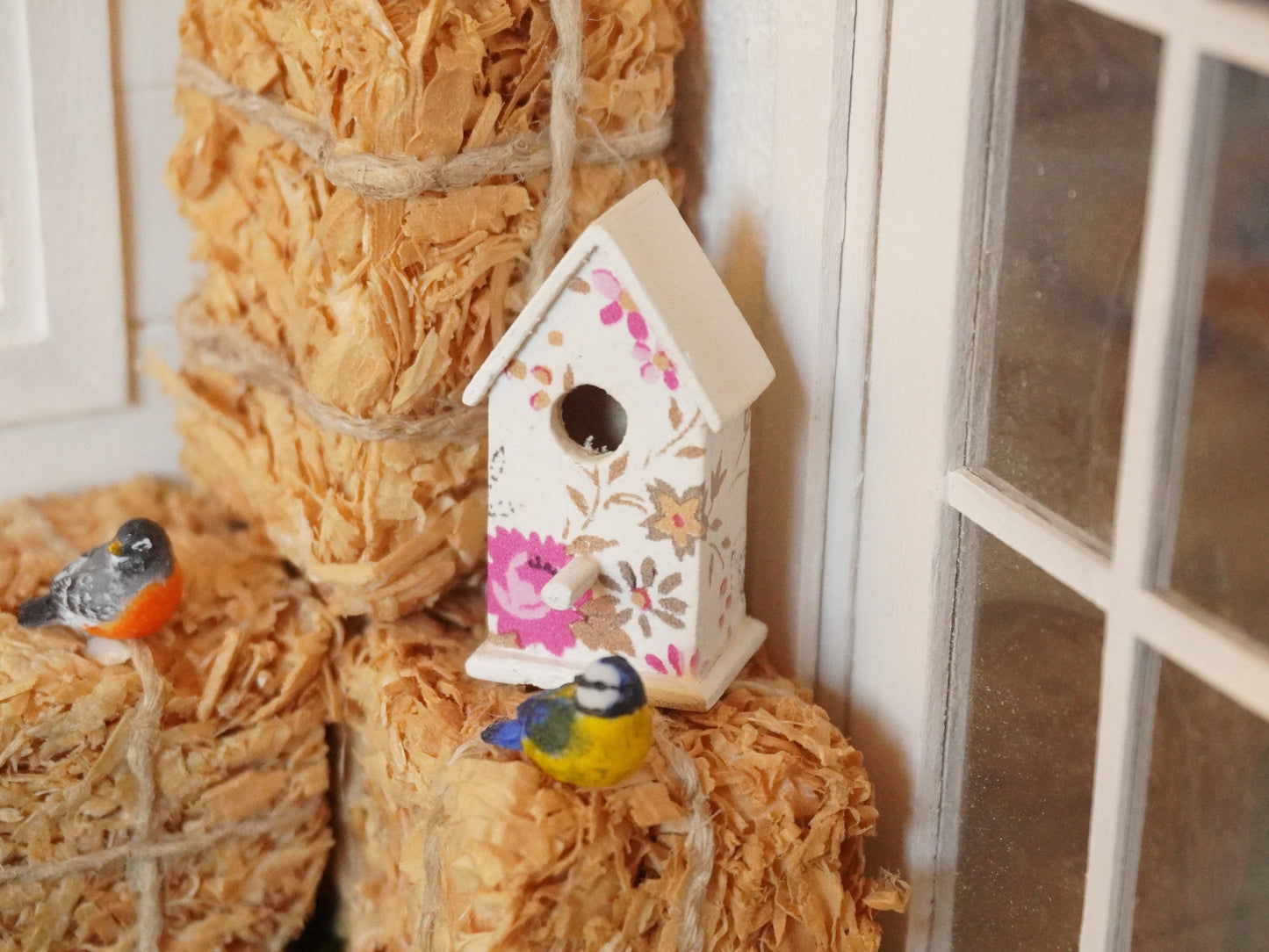 1:12 Scale Floral Birdhouse | Dollhouse Miniature Garden Accessories | Dollhouse Decor