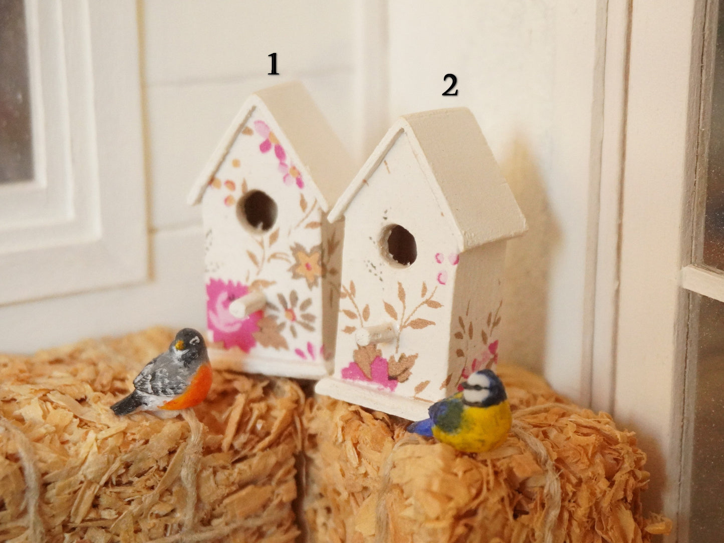 1:12 Scale Floral Birdhouse | Dollhouse Miniature Garden Accessories | Dollhouse Decor