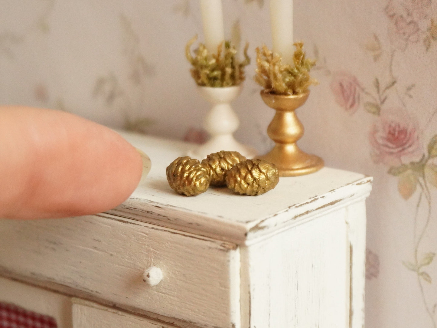 1:12 Scale Gold Pine Cones - Set of 3 pcs | Dollhouse Miniature Christmas Decor