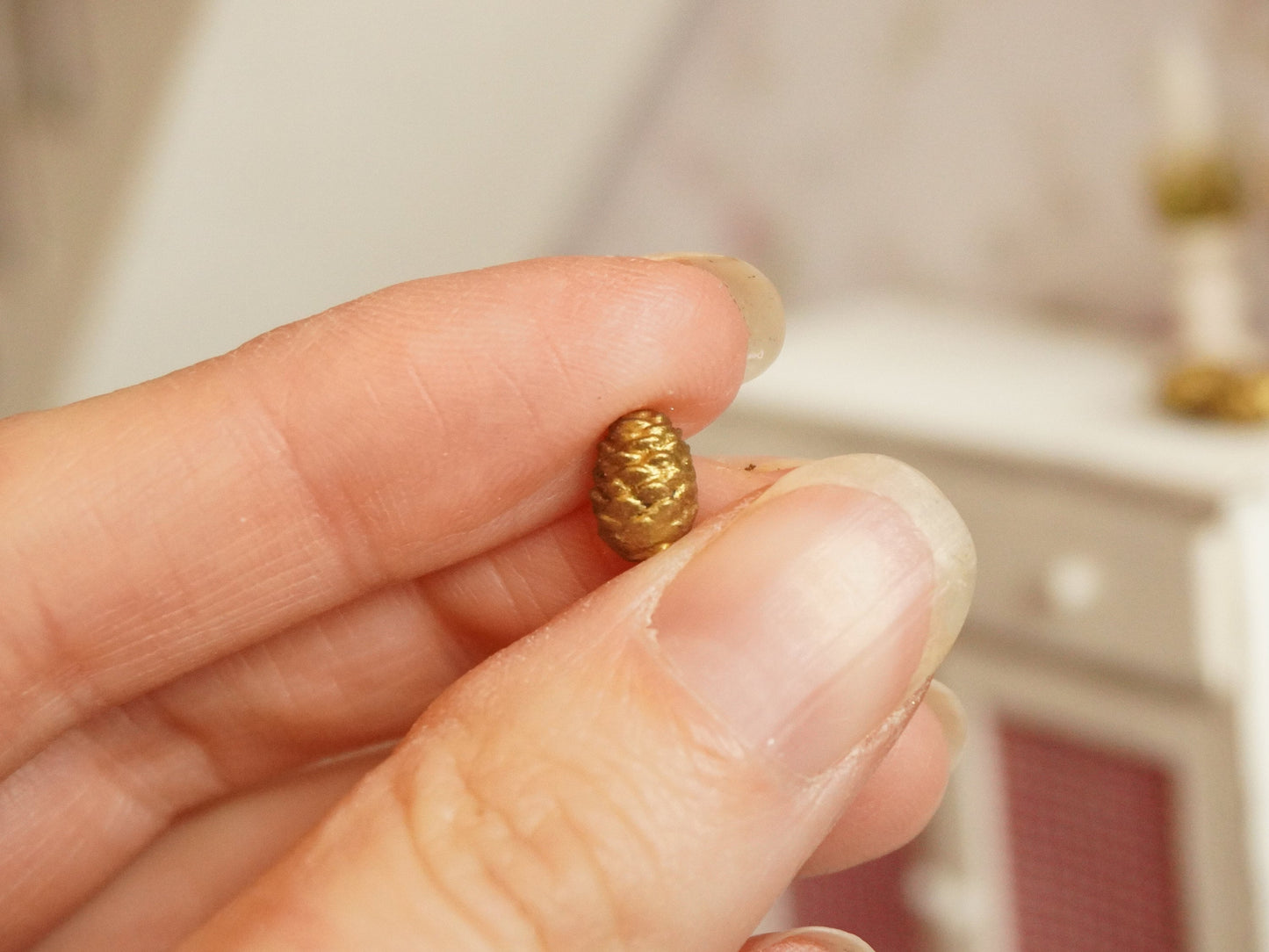 1:12 Scale Gold Pine Cones - Set of 3 pcs | Dollhouse Miniature Christmas Decor