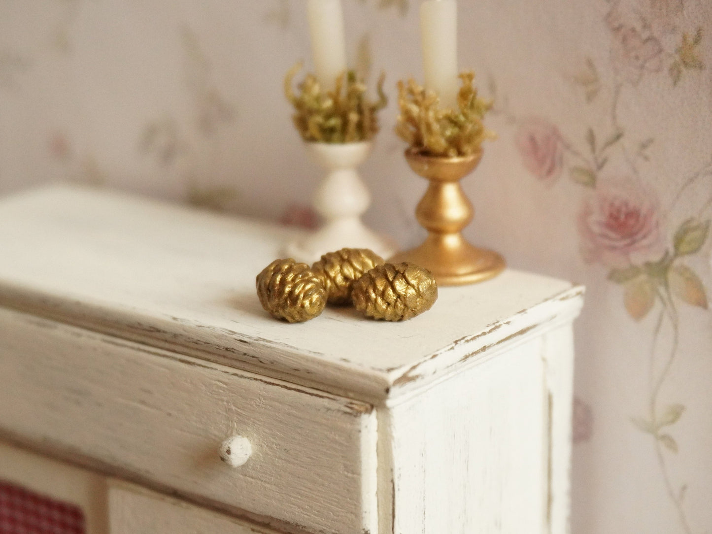 1:12 Scale Gold Pine Cones - Set of 3 pcs | Dollhouse Miniature Christmas Decor