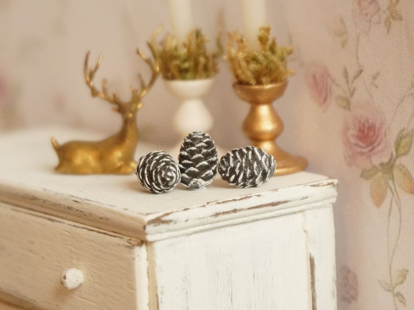 1:12 Scale Pine Cones - Set of 3 pcs | Dollhouse Miniature Christmas Decor