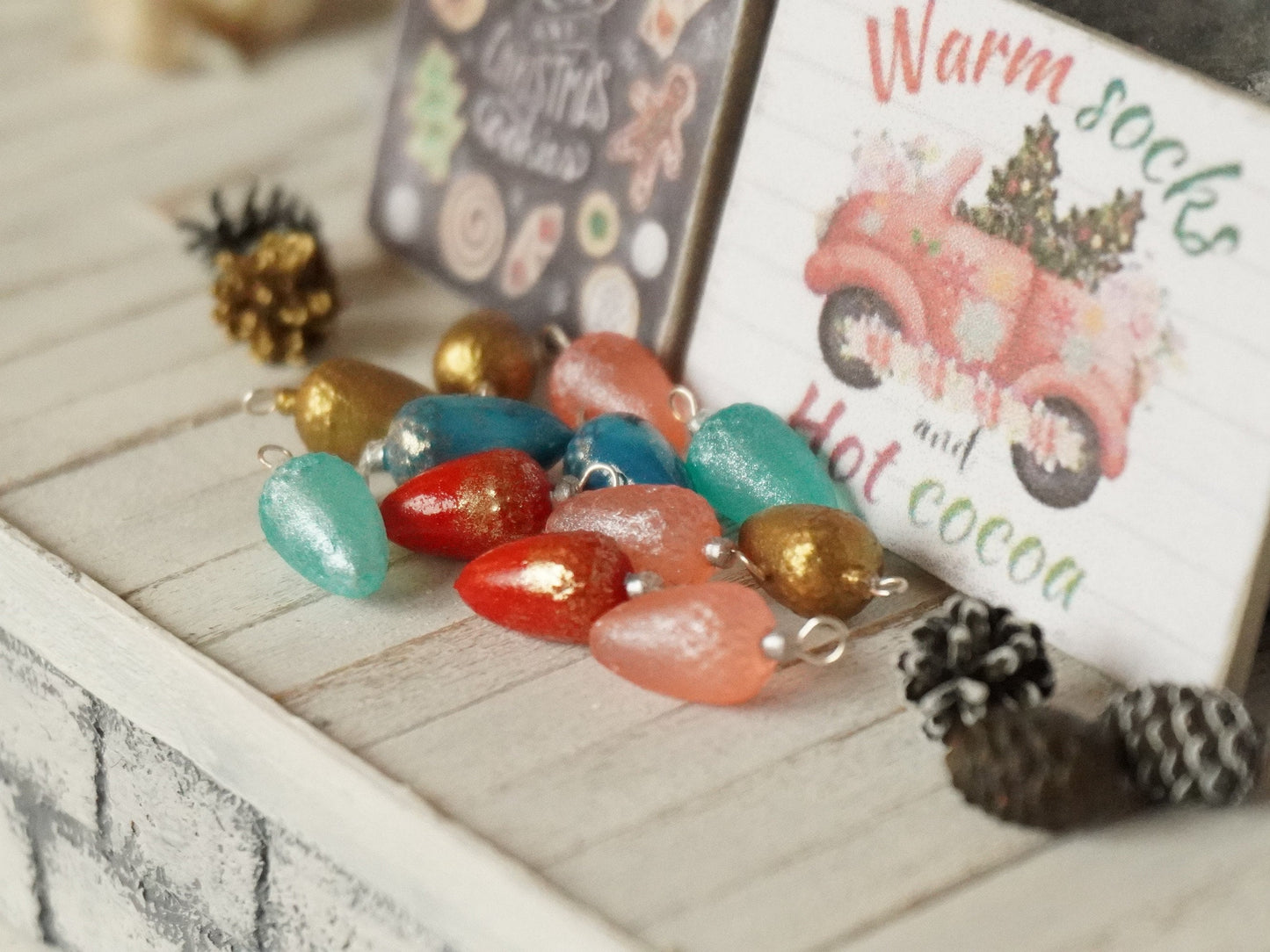 1:12 Scale Christmas Acorn Shaped Ornaments | Dollhouse Miniature Christmas Decor