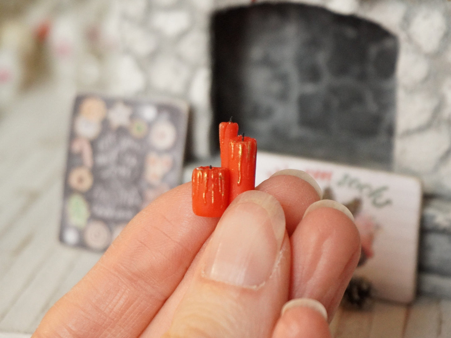 Miniature Christmas Red Dripping Candles | 1:12 Scale Dollhouse Christmas Decor