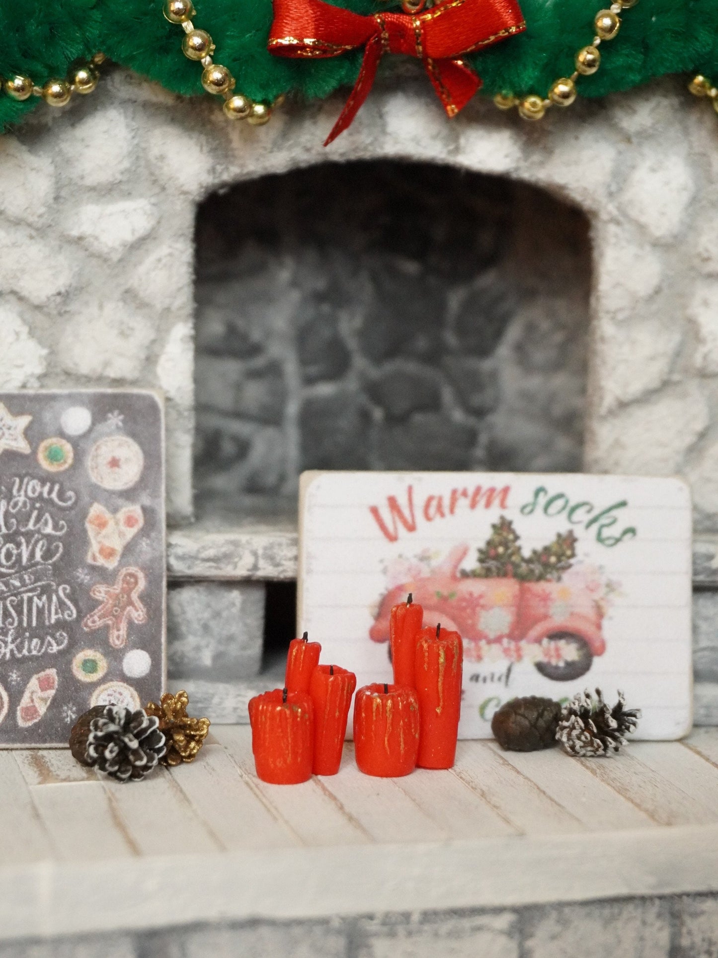 Miniature Christmas Red Dripping Candles | 1:12 Scale Dollhouse Christmas Decor