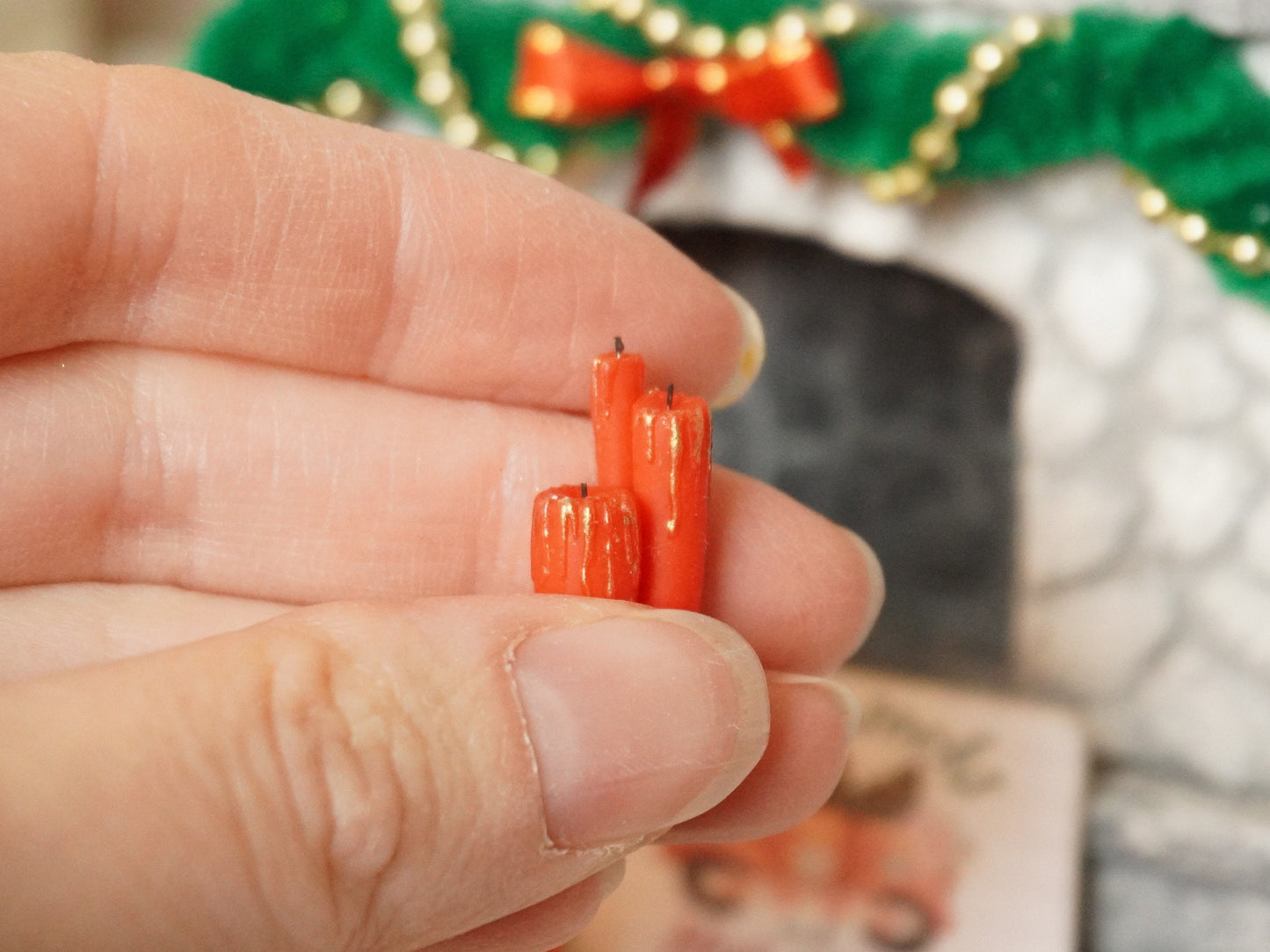 Miniature Christmas Red Dripping Candles | 1:12 Scale Dollhouse Christmas Decor