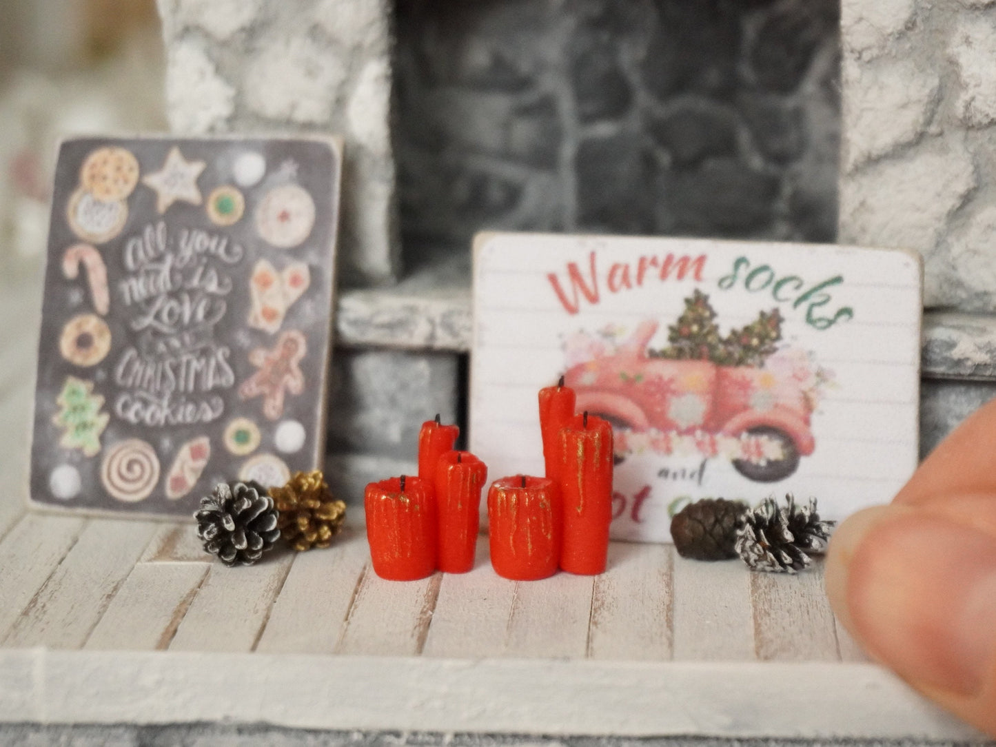 Miniature Christmas Red Dripping Candles | 1:12 Scale Dollhouse Christmas Decor