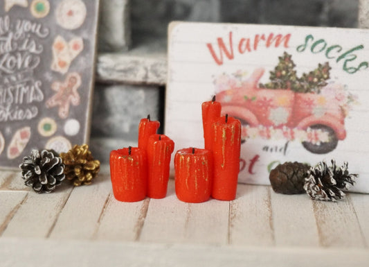 Miniature Christmas Red Dripping Candles | 1:12 Scale Dollhouse Christmas Decor