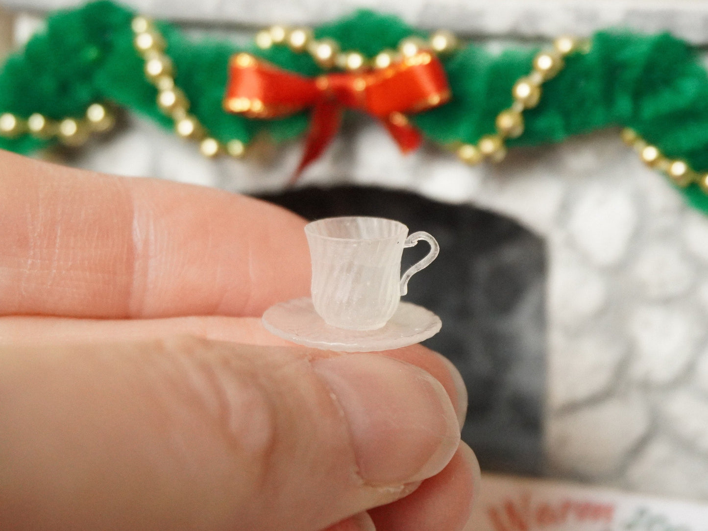 1:12 Scale Teacup and Saucer Transparent Crystal Imitation | Dollhouse Miniature Kitchenware