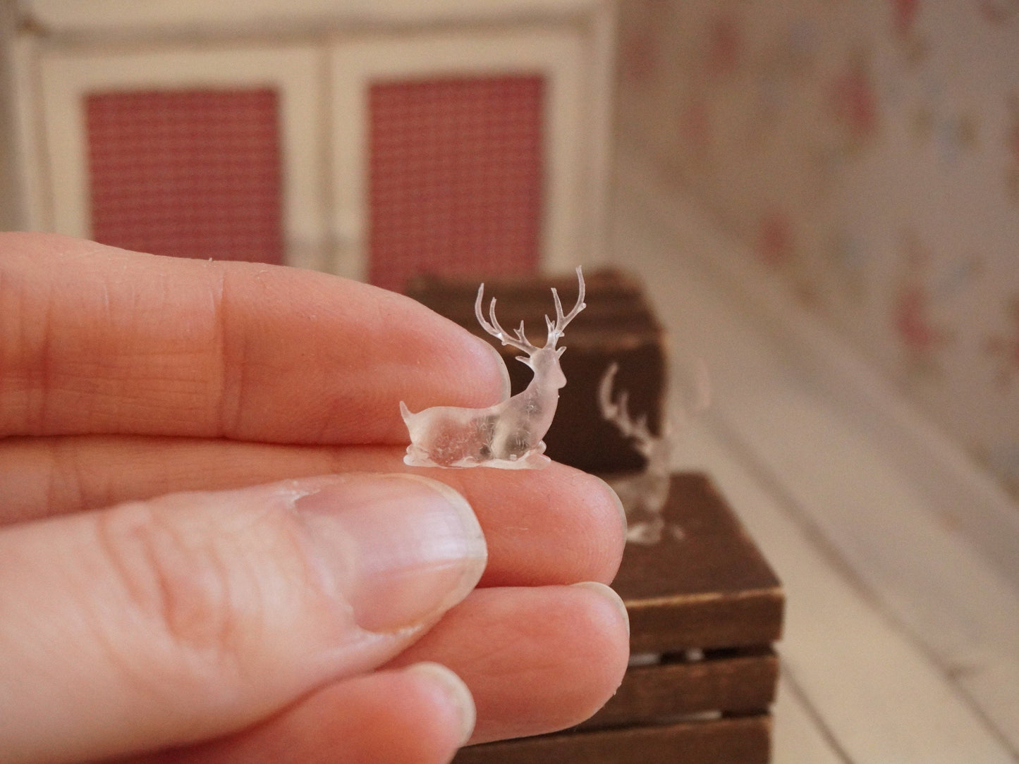 1:12 Scale Decorative Crystal-like Deer Figurine | Dollhouse Miniature Decor