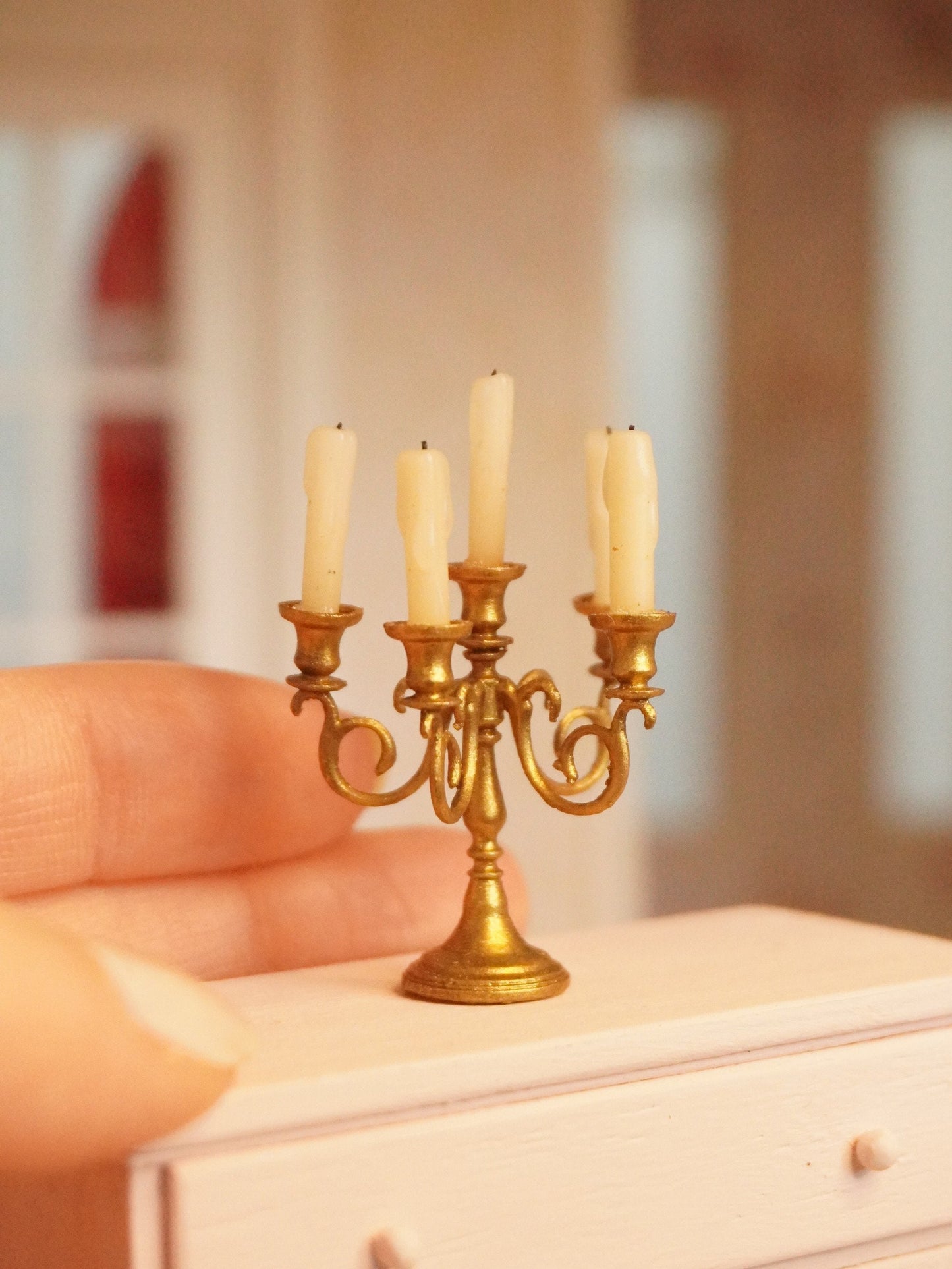 Miniature Candleholder for 5 Candles | 1:12 Scale Dollhouse Candelabra | Antique Miniatures