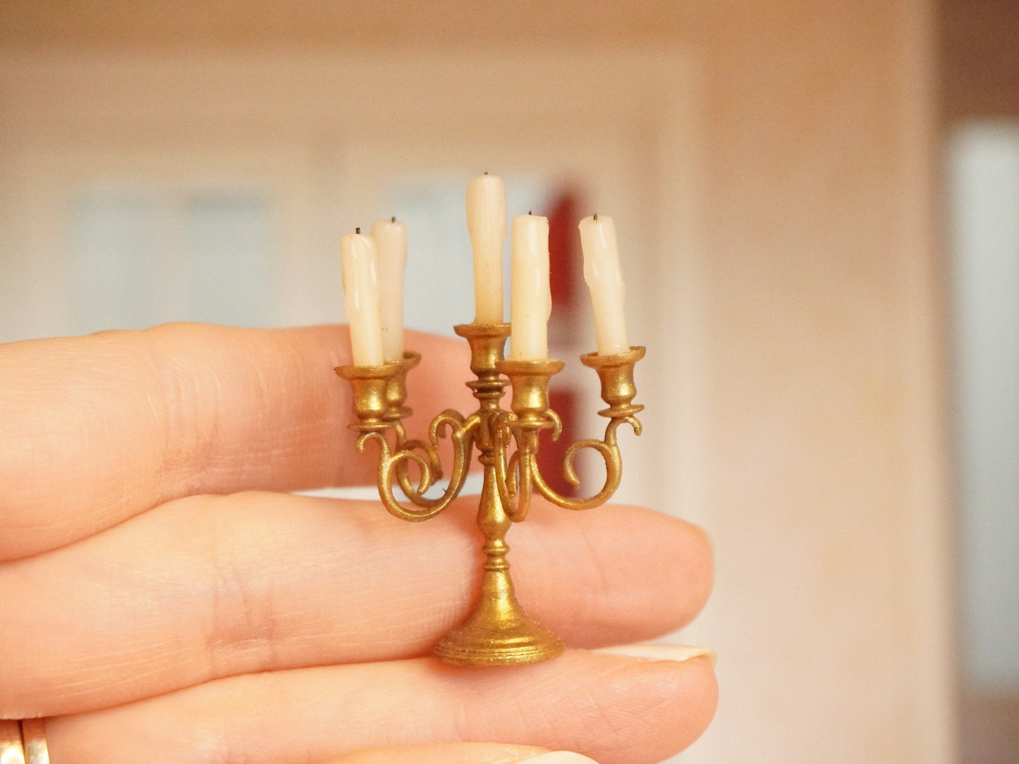 Miniature Candleholder for 5 Candles | 1:12 Scale Dollhouse Candelabra | Antique Miniatures