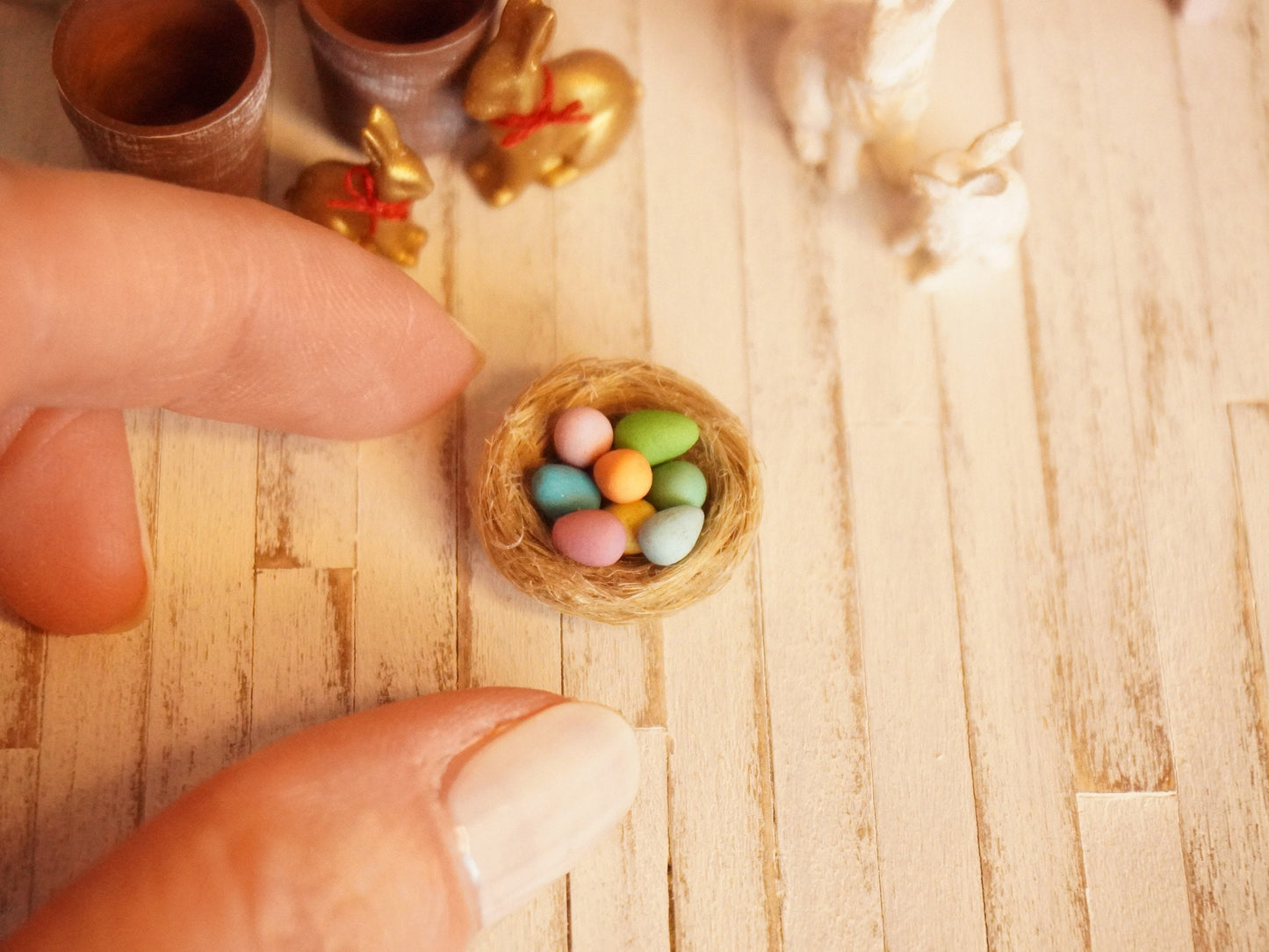 1:12 Scale Birdnest with Easter Eggs | Dollhouse Easter Decoration | Miniature Pastel Eggs