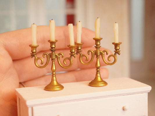 Miniature Candleholder for 3 Candles | 1:12 Scale Dollhouse Candelabra | Antique Miniatures